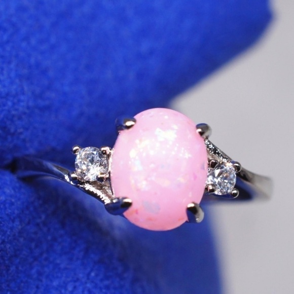 Boutique Jewelry - Women’s Pink Fire Opal Ring With Cubic Zirconias